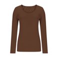 thumbnail image 4 of TKLPEHG Blouses for Women Dressy Casual Crew Neck Slim Tops Comfy Lightweight Long Sleeve T Shirt Fashion Solid Color Fall Tops Pullover (Coffee,M), 4 of 6