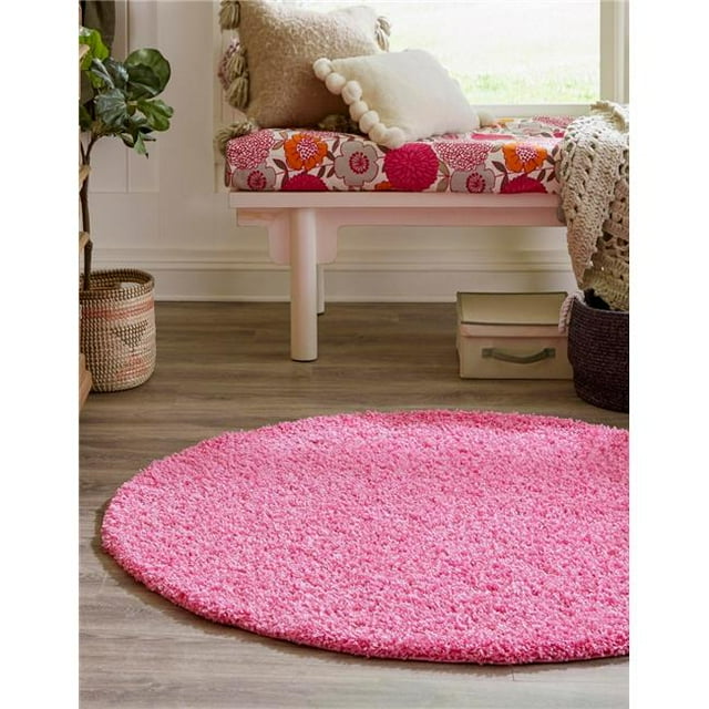 Unique Loom 3128119 8 ft. 2 in. x 8 ft. 2 in. Solid Shag Round Rug, Bubblegum Pink