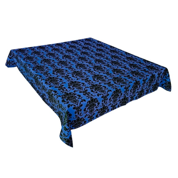 Floral Poplin Damask Durable Tablecloth Royal Blue