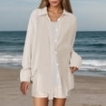 thumbnail image 2 of QHFBli 2 Piece Linen Set for Women Summer Beach Outfits Long Sleeve Button Down Shirts and Shorts Casual Loungewear Set, 2 of 7