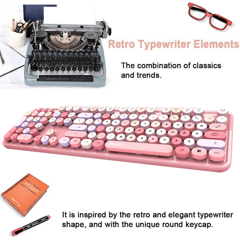  SELORSS Kawaii Wireless Bluetooth Cute Cat Keyboard,Mini  Portable 84-Key Retro Round Keycaps,Quiet Click for Typewriter, Home and  Office,Compatible with PC/Mac/Notebook/Laptop/Ipad Air(Pink Colorful) :  Electronics