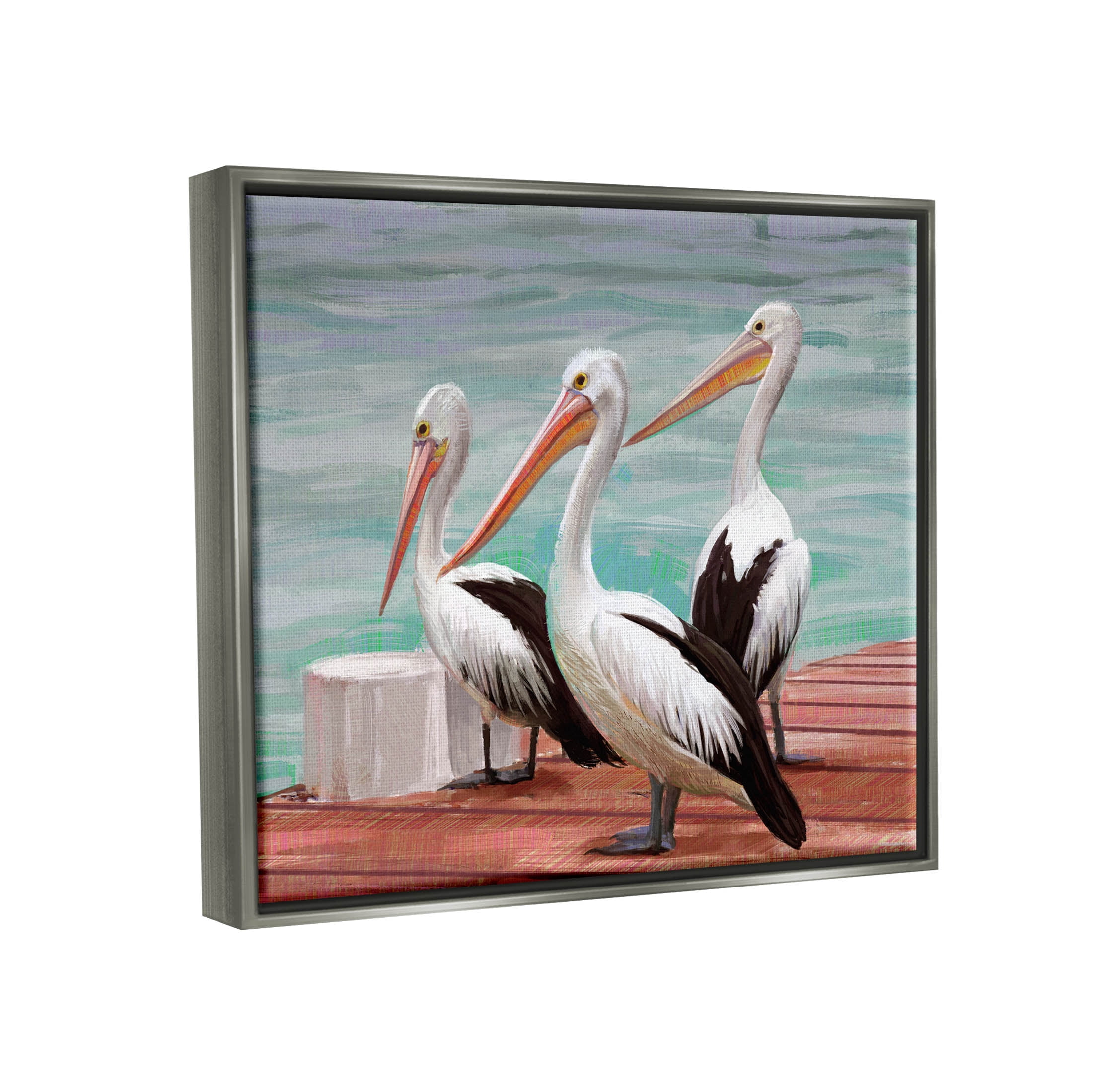 Stupell Industries Pelican Trio Port Dock Graphic Art Luster Gray Floating Framed Canvas Print Wall Art, Design by Ziwei Li