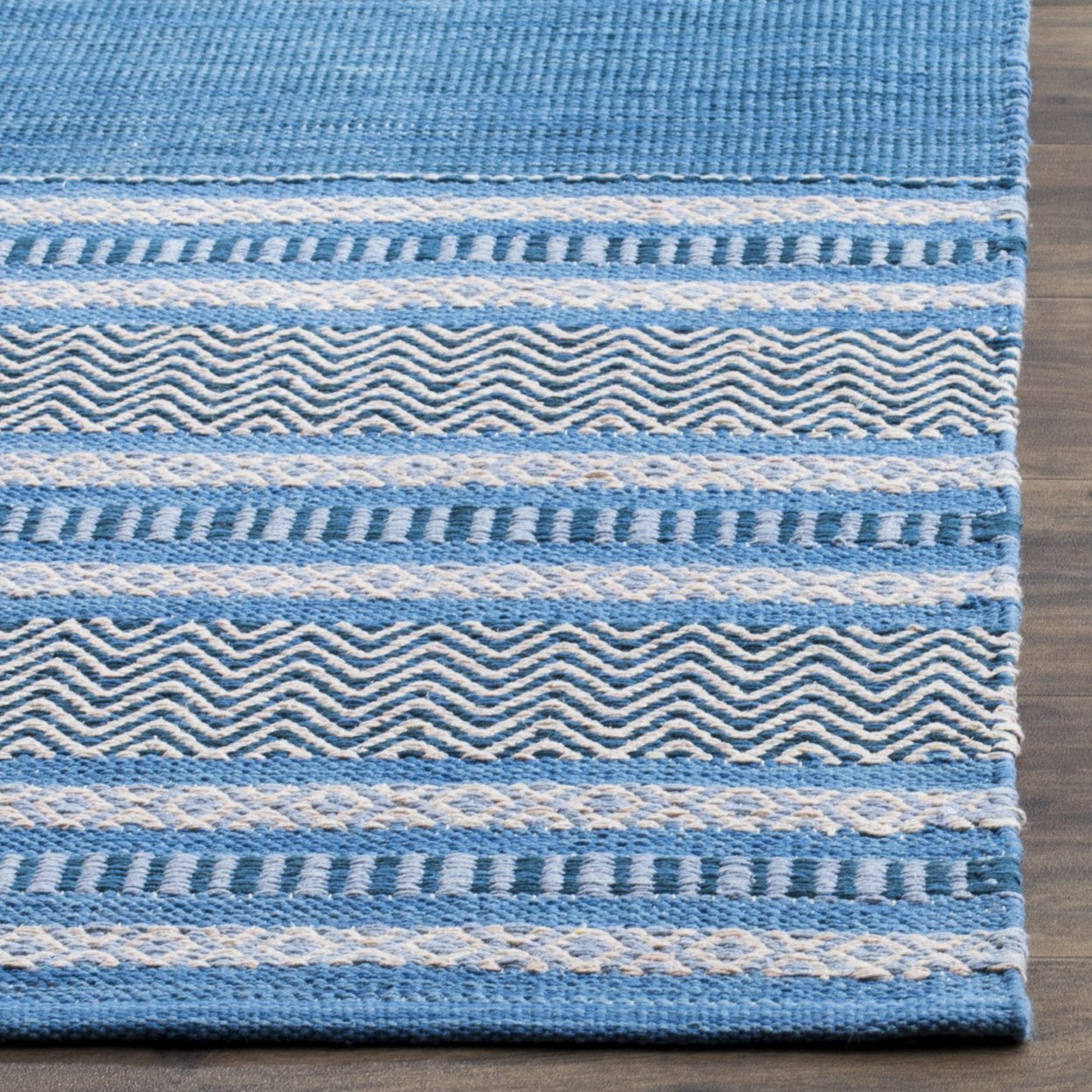 SAFAVIEH Montauk Jobeth Striped Cotton Area Rug, Blue/Grey, 9' x 12'