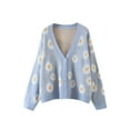 thumbnail image 3 of Fortune Cardigan Chandail pour Femme Petite Marguerite Col en V Imprimé Floral Manteau en Tricot Ample, 3 of 6