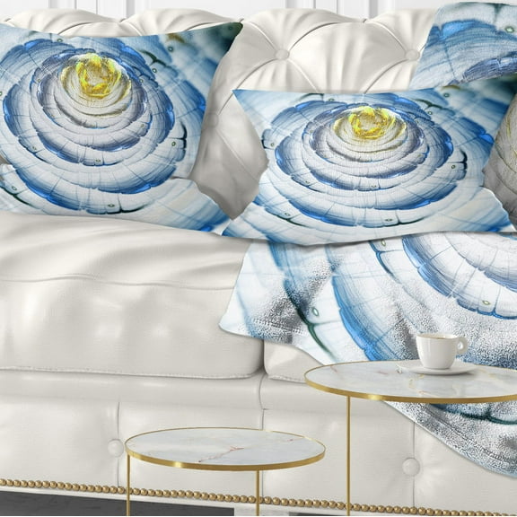 Designart Perfect Fractal Flower in Light Blue - Floral Throw Pillow - 12x20
