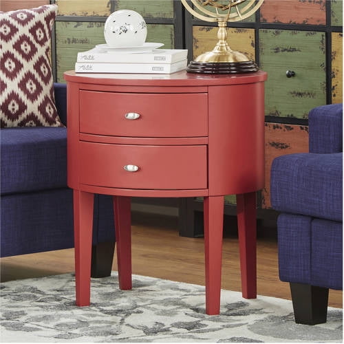 Chelsea Lane Oval Wood Side Table with Two Drawers, Samba Red