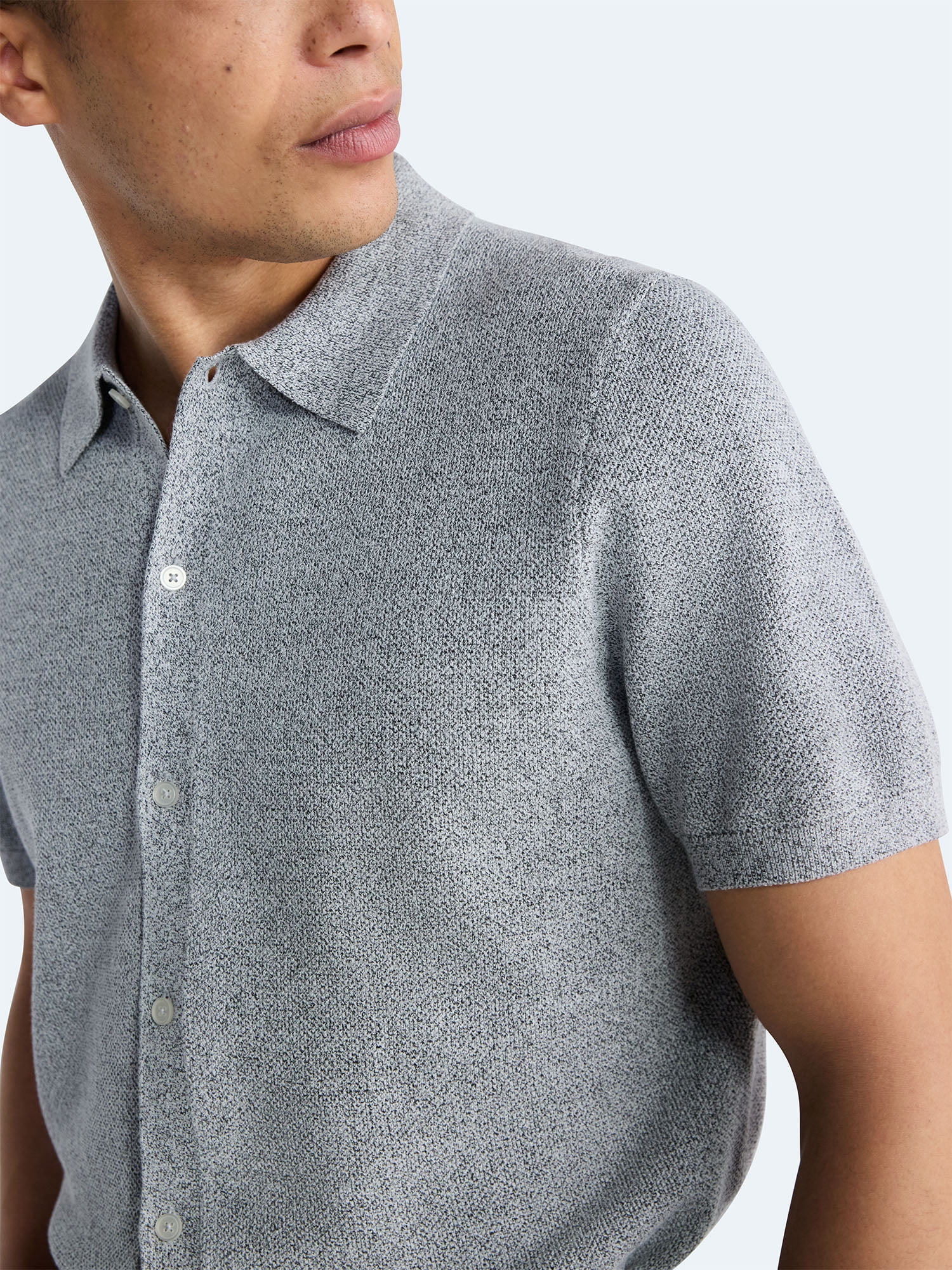 Free Assembly Men's Button Front Marled Sweater with Short Sleeves, Sizes S-3XL