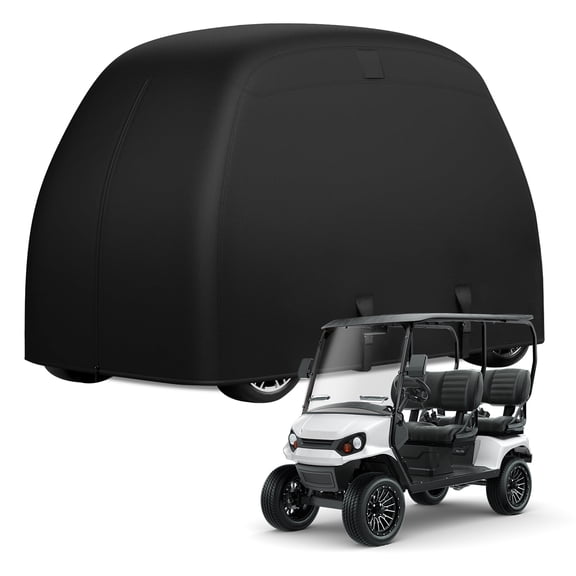 Birodeko Heavy Duty 4 Passenger Golf Cart Cover, Universal Fit for EZGO, Club Car, Yamaha, 600D Waterproof Oxford Fabric, All-Weather Windproof Exterior Cover, Black