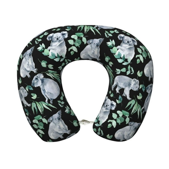 KLL Cartoon Koala Bear Pattern Memory Foam Cervical Neck Pillow Versatile U-Shaped Pillows for Home/Office/Camping/Travelling/Soft Washable Cover
