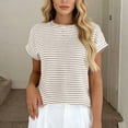 thumbnail image 5 of MaFYtyTPR Women's Striped Kinted T-shirts Summer Fashion Casual Loose Solid Color Round Neck Blouse Women short Sleeve Tops Beige M, 5 of 5