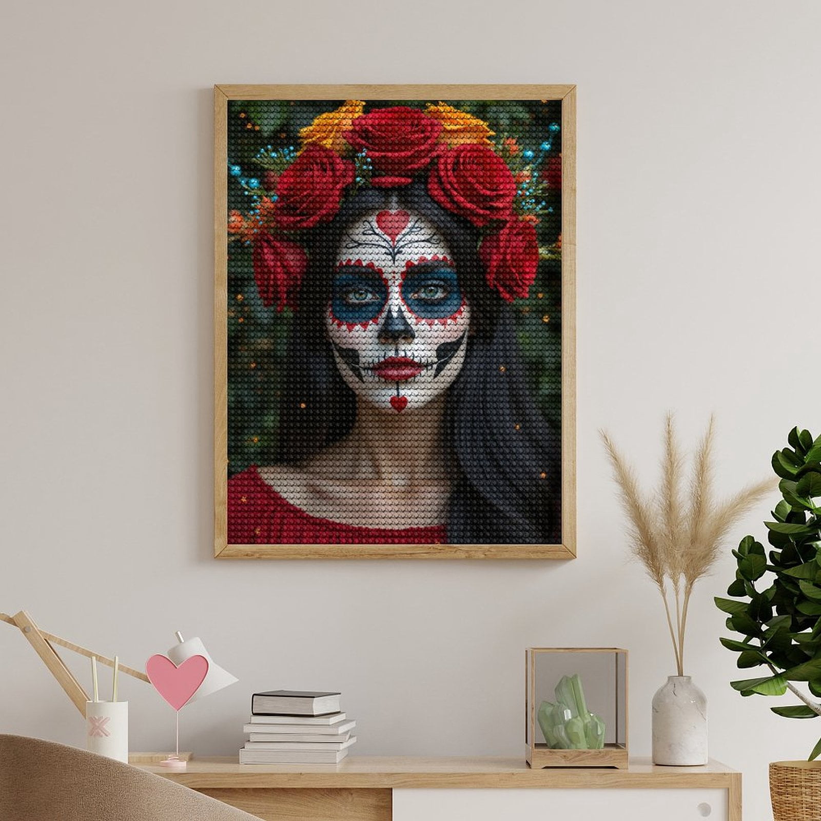 Diamond Art Kits for Adults, Day Of The Dead Face Paint Flowers 5D Diamond Painting Kits for Adults Beginners, DIY Full Drill Diamond Painting, Gem Art and Crafts 12x16