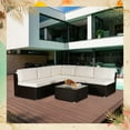 thumbnail image 1 of Outdoor Garden Patio Furniture 6-Piece Brown PE Rattan Wicker Sectional Beige Cushioned Sofa Sets, 1 of 1