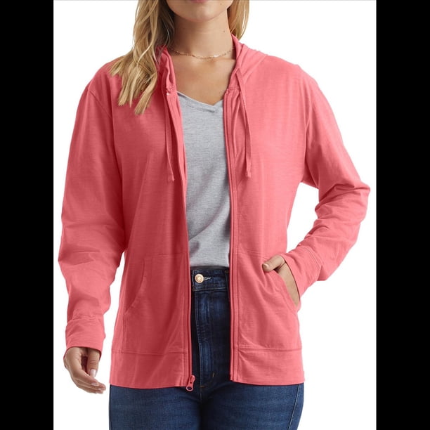 Sudadera con Capucha y Cremallera de Punto Flameado para Mujer, Camiseta Texturizada con Cremallera para Mujer Rosa M