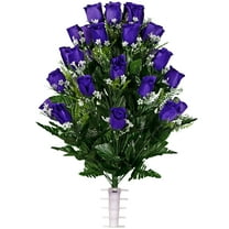 Sympathy Silks Artificial Cemetery Flowers - Purple Roses Bouquet for Outdoor Vase