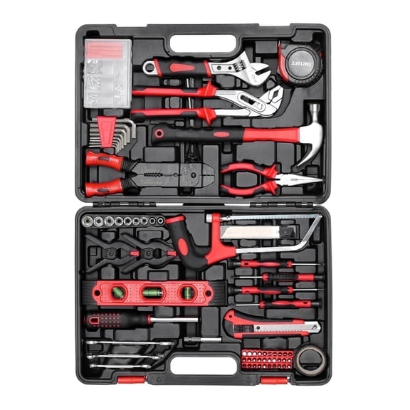 TLGREEN 218-Piece Household Tool Set, Mechanic Tool Kit with Saw, Wrenches, Hammer, Pliers and Toolbox, for Home, Auto, Perfect for Gift (Red)