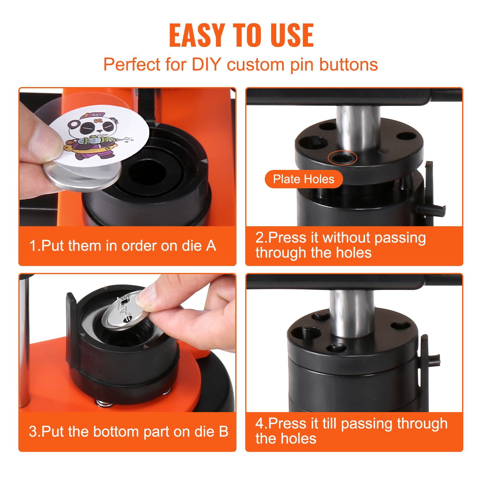 Button Maker Machine 1.25 Inch, Mr. Panda Design, 250pcs Button Parts, Ergonomic Handle, Circle Cutter, for DIY Badges Pins