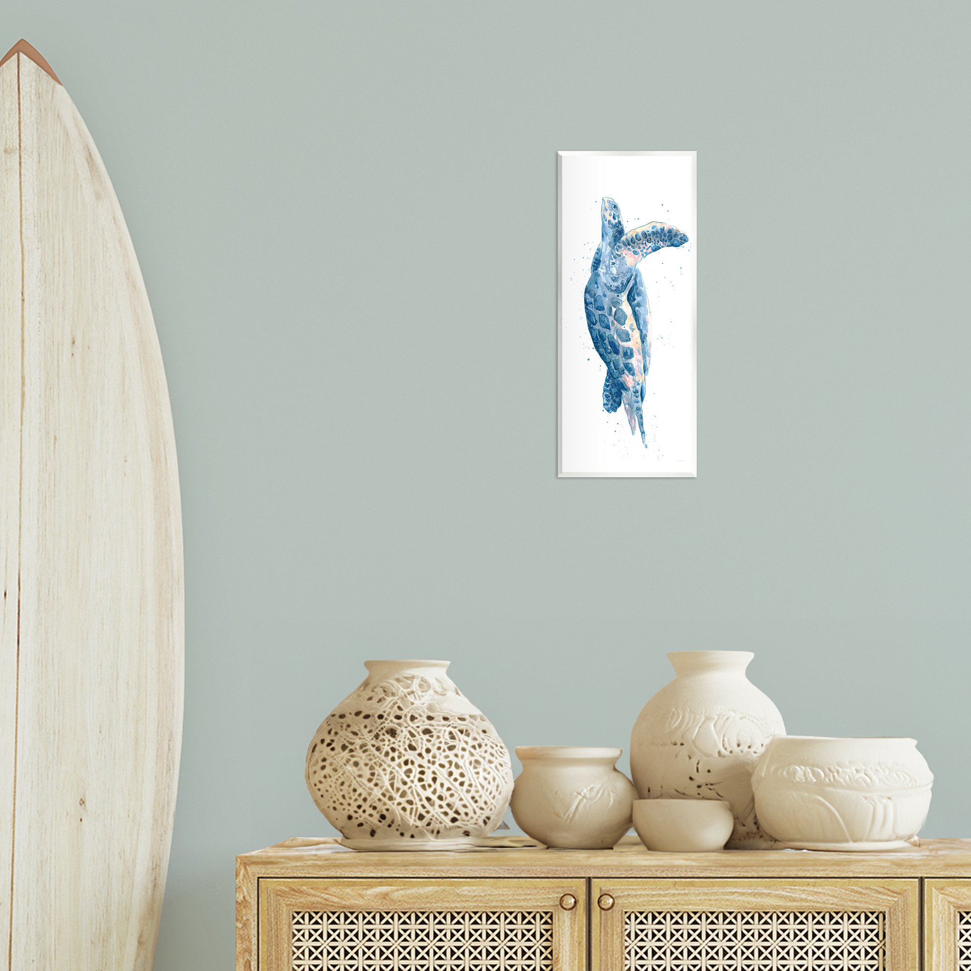 Stupell Industries Blue Turtle Swimming Animals & Insects Painting Unframed Art Print Wall Art, 7 x 17