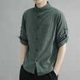 thumbnail image 2 of LNWUY (M-5XL) Plue Size Cotton Linen Short Sleeve Shirts for Men Casual Stylish Button Down Shirts Lightweight Breathable Summer Tops Green XL, 2 of 5