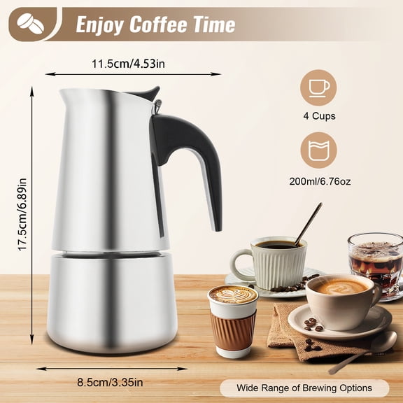 1 PCS Silver Coffee Pot, Stainless Steel Coffee Pot Stovetop Espresso Maker, Stainless Steel Italian Coffee Machine Maker, Voltage: 110V, 50/60Hz, Power: 500W