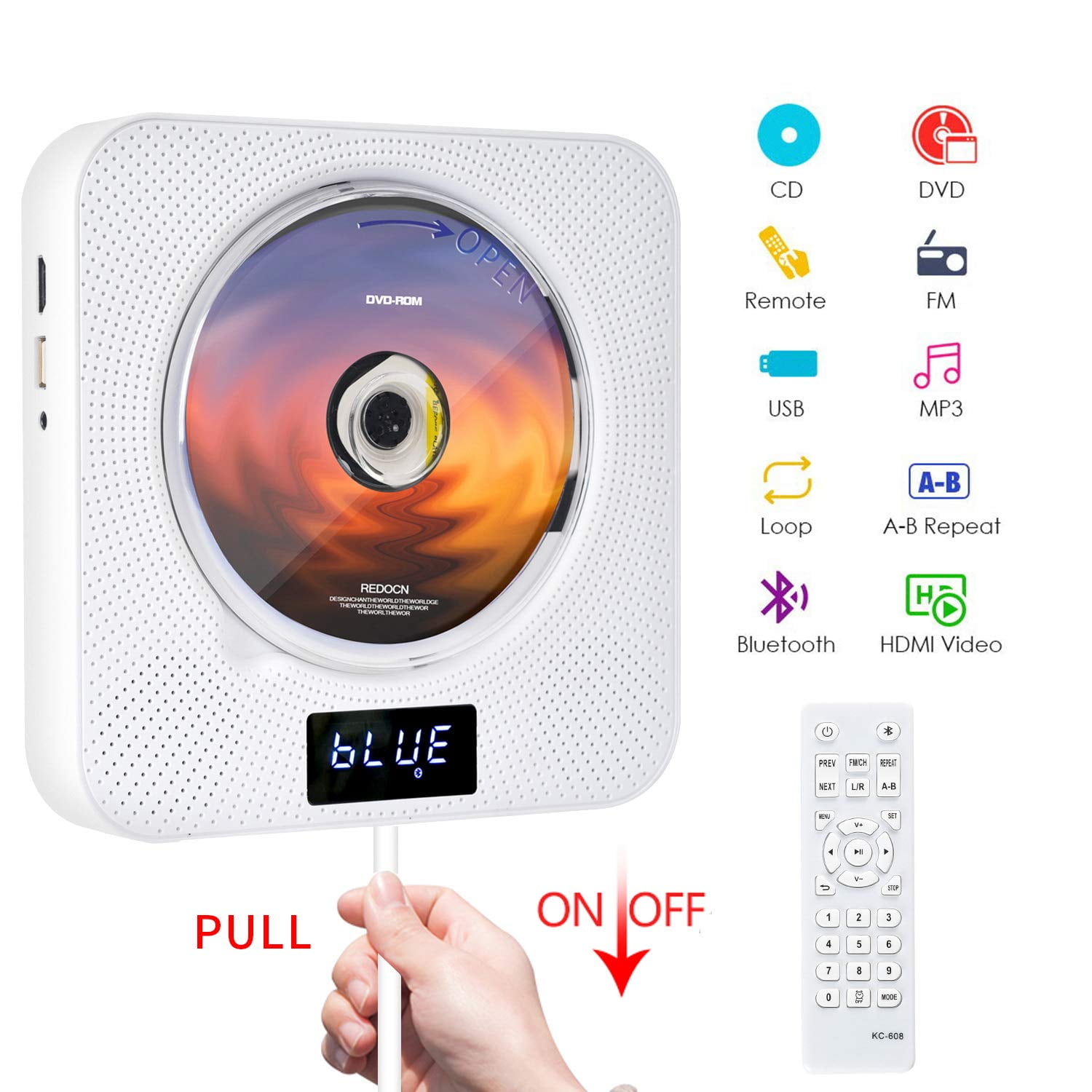 Portable Bluetooth Dvd Cd Player Wall Mountable Hdmi Built In Hifi Speakers With Remote For Tv Support Fm Radio Usb