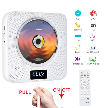 Portable Bluetooth DVD/CD Player, Wall Mountable CD DVD Player HDMI Built-in HiFi Speakers with Remote for TV, Music Player Support FM Radio USB Playing for