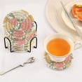 thumbnail image 5 of Haosy Set of 6 Drink Woven Coaster with Holder Heat Resistant Non-Slip Bar Coasters 4 Inches Pastel Pink Yellow Cream Peonie, 5 of 7
