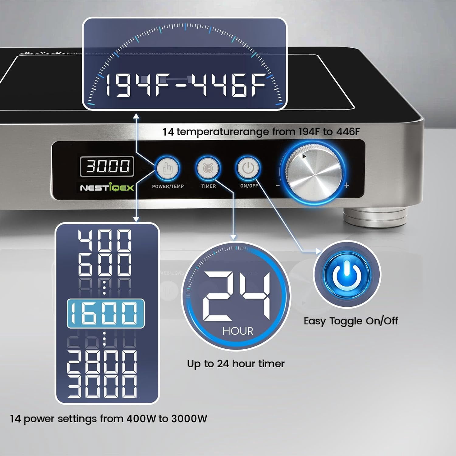 Abangdun 3000W 195V～275V High Power Commercial Induction Cooktop 11.4" Dual Copper Coil Heavy Duty Electric Stove Countertop Burner Industrial Kitchen Range Non Pulse Cooking Hot Plate
