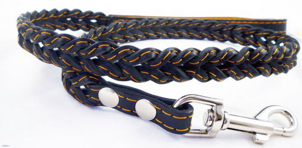 Genuine Leather Braided Dog Leash 4 Ft Long 3/4" Wide Black