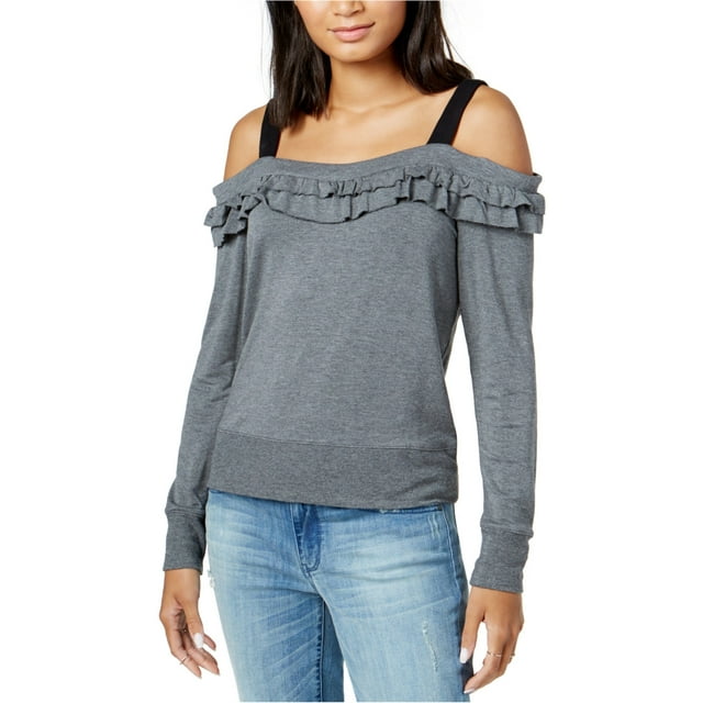 maison Jules Womens Ruffled Sweatshirt, Grey, X-Large