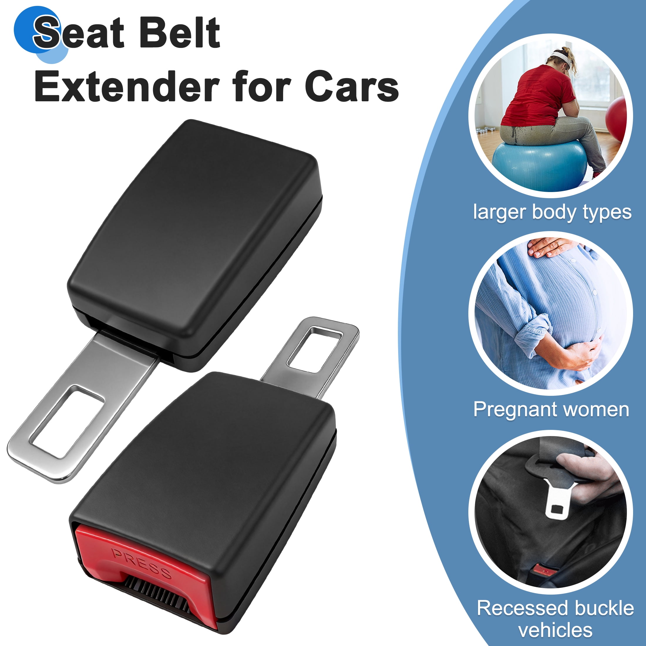 GARITIN Car Seat Belt Extender 2‑Pack, 4.7 Inch Safety Seat Belt Extension with Metal Tongue, Compatible with Most Standard Car Buckles for Pregnant Women, Larger Body Types