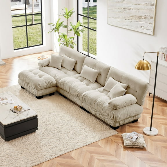 L-Shaped Sectional Sofa,Luxury Oversized Cloud Sectional Sofa with Ottoman, 3-Seater, Deep Chenille,for Living Room