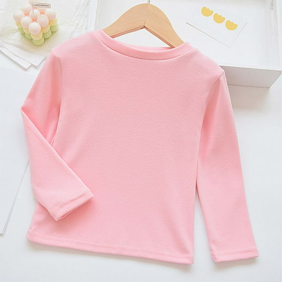 Girls Fashion Tops Girls Thermal Shirt Pink Long Sleeve Tee Shirts Kids Crewneck Basic Tees Fall Winter Clothes Tops for Girls 4-5 Years