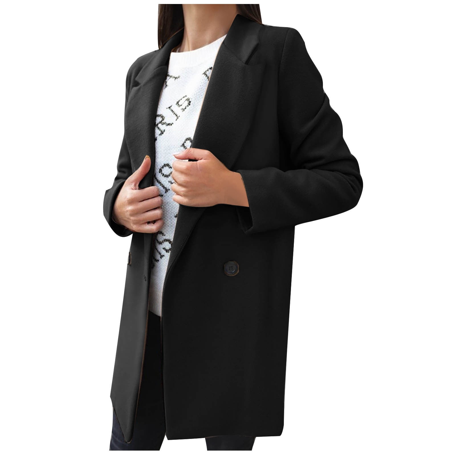 YUTK Womens Coats Outerwear Winter,Women's Fall and Winter Straight Cardigan Button Pocket Coat(Black,L)