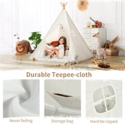 SISTICKER Kids Teepee Tent for 3-8 Years Kids Toddlers White Canvas Playhouse Indoor Outdoor Games