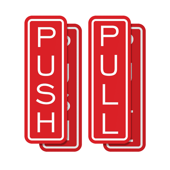 Signs ByLITA Classic Vertical Push Pull Self-Adhesive Door Sign for Businesses, Shops, Restaurants, Hotels and more (2 Pack) Sign (Red) - Large