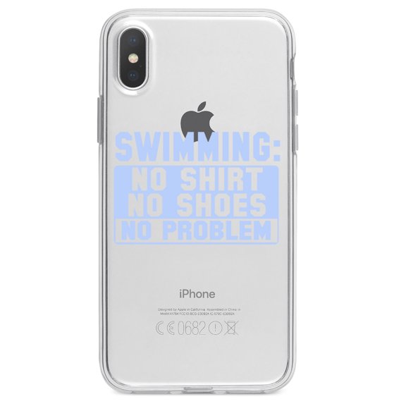 DistinctInk Clear Shockproof Hybrid Case for iPhone XR (6.1" Screen) - TPU Bumper Acrylic Back Tempered Glass Screen Protector - Swimming No Shirt No Shoes No Problem