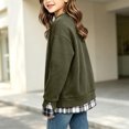thumbnail image 4 of Girls Plaid Crewneck Sweatshirt Long Sleeve Two Piece Pullover Top Casual Warm Preppy Sweatshirt for Kids Fall Winter School Daily Play Wear(3-4 Years,Army Green), 4 of 5