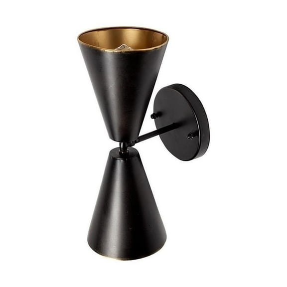 Mercana Eris II 7.3x12.6 Black Metal w/Gold Accent Double-Cone Wall Sconce