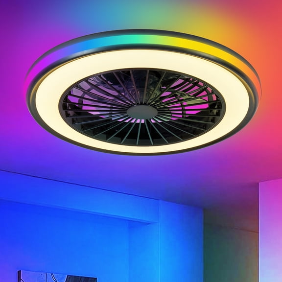 Jopath Modern LED Ceiling Light with Fan, 20" Ceiling Fan Lights with 3000-4500-6000K, Infinitely Dimmable Light for Living Room Bedroom Office Black