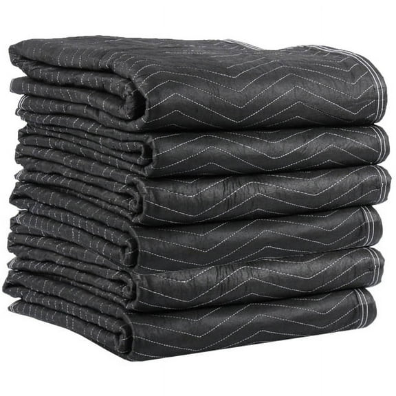 Moving Blanket (6-Pack) 72" x 80" - Econo Deluxe (33 Lbs/6 blankets, Black/Gray)