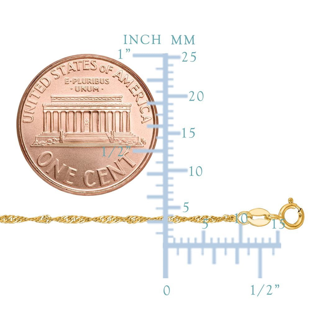 10K Yellow or White Gold 1.5mm Shiny Diamond-Cut Classic Singapore Chain Necklace for Pendants and Charms with Spring-Ring Clasp Womens Jewelry (7 " 9" 10" 16" 18" 20" or 24" inch)