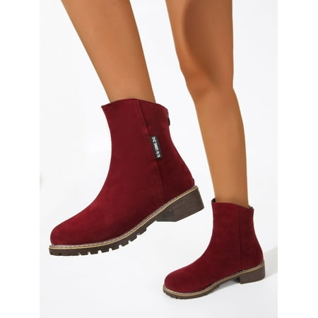 

Eloshman Ladies Comfort Round Toe Short Bootie Office Breathable Low Heel Winter Shoes Ankle Boots Wine Red 7