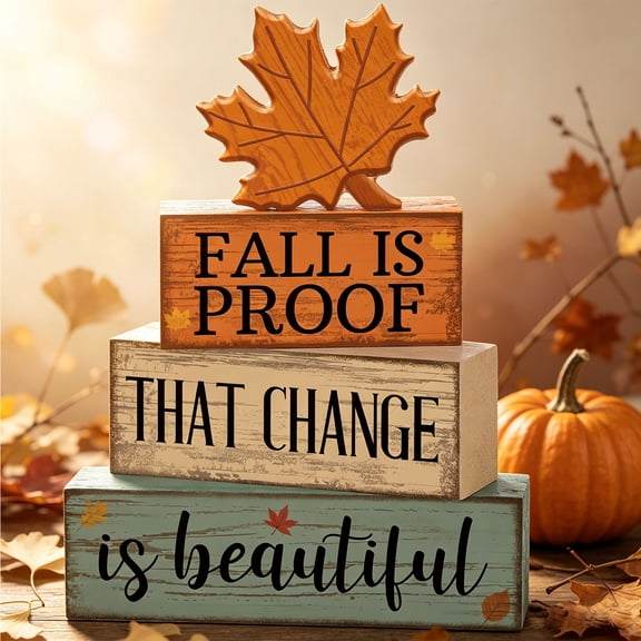 Fall Decoration for Home 4 Pcs Adorable Wooden Maple Leaf Stacked Fall Decor Thanksgiving Table Centerpiece Tiered Tray Decor Rustic Autumn Decorative for Coffee Bar