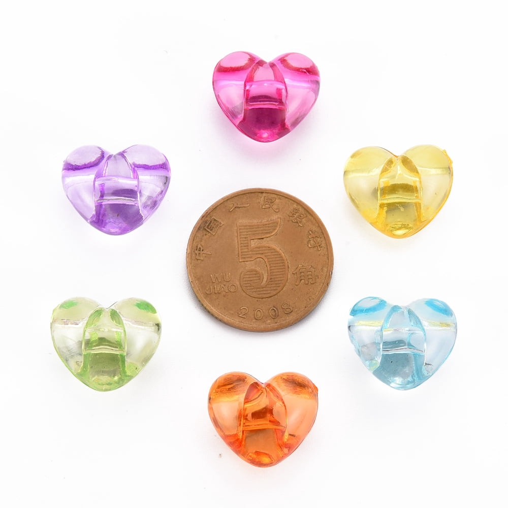 1-Hole Transparent Acrylic Buttons Heart Mixed color 13x15x10mm Hole: 2.5mm about 518pcs/500g DIY