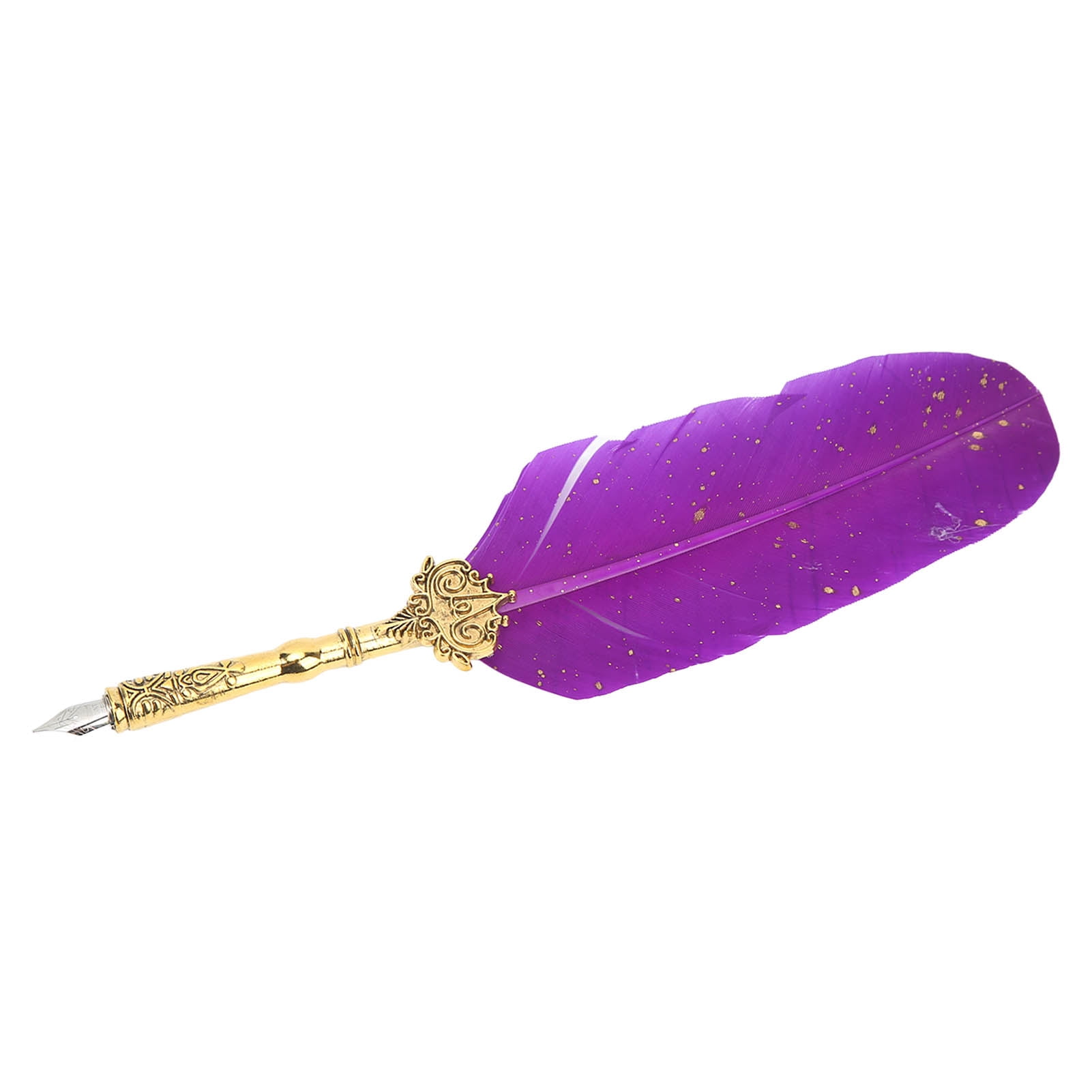 Yajisi Retro Feather Quill Pen Set Calligraphy Art Pen with Notebook Purple Stainless Steel Engraved Nib Business Gift Box (11.4 inches / 29 cm)