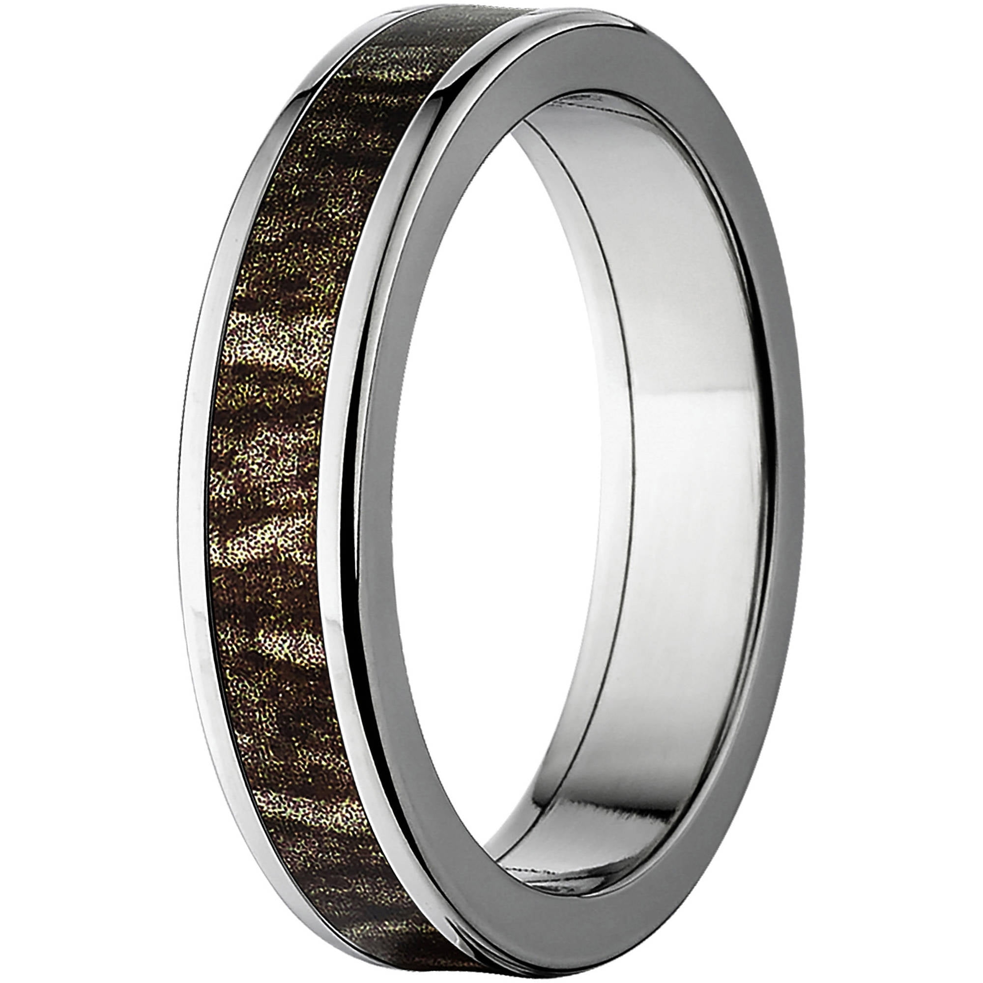 Mossy Oak Bottomland Men's Camo Stainless Steel Ring with Polished Edges and Deluxe Comfort Fit