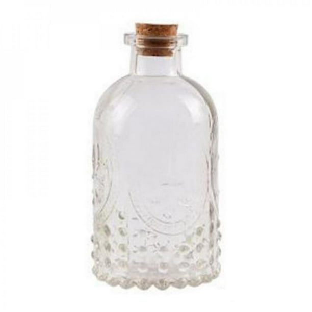 Vintage Embossed Clear Glass Bottles with Cork Stopper Small Glass