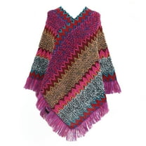 SWSMCLT Women's Boho Poncho Sweater Zig Zag Knit Winter Fall Hippie Soft Convertible Tassel Fringe Crochet Shawl Asymmetrical Cape Pullover Adult Mexican Aztec Poncho Wrap Rose One Size