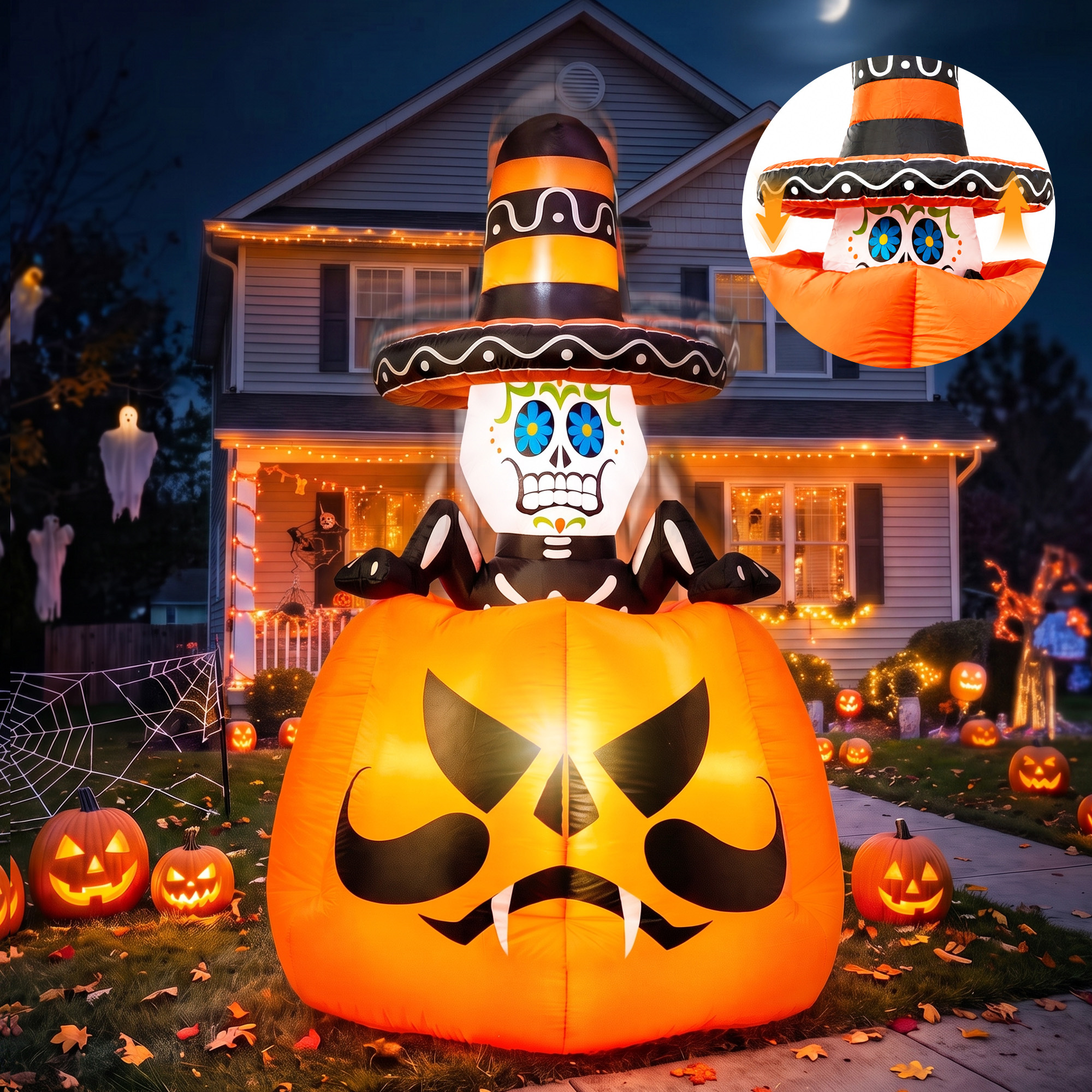 GVDV 6ft Animated Halloween Pumpkin Skull Inflatable with LEDs photo 1