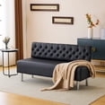 thumbnail image 2 of OmySalon Waiting Room  with Back, 58.6’’ Office Guest Chair Upholstered Reception Seating, Lobby Furniture for Beauty Salon Barbershop Airport Bank Hall Room Conference, Button Tufted, Black, 2 of 9